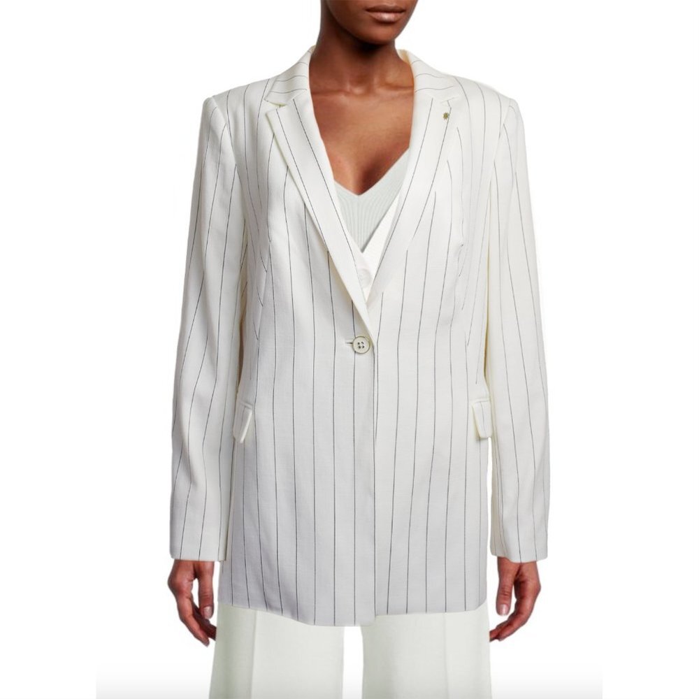 Tommy Hilfiger Women’s Blazer Ivory Striped Suit Jacket Size 16 NEW